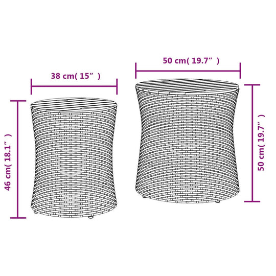 طاولتان جانبيتان للحديقة، قطعتان، بسطح خشبي وغطاء من البولي راتان