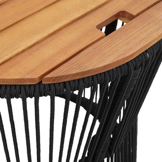 Close-up of the 2-Piece Garden Side Tables with Wooden Top – Rattan Dubai showcasing the wooden top and black rattan base.