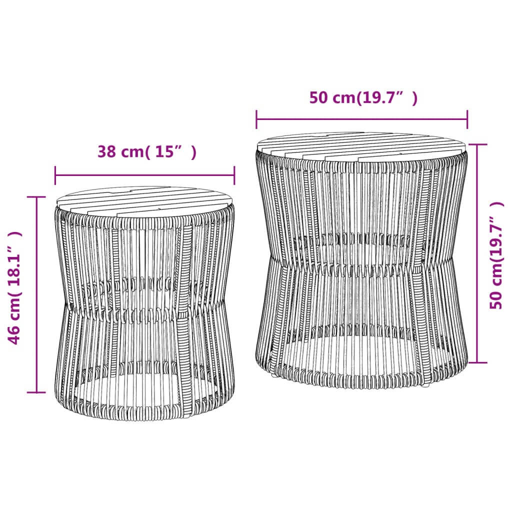 2-Piece Garden Side Tables with Wooden Top – Rattan Dubai dimensions illustration showing size and design details.