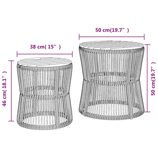 2-Piece Garden Side Tables with Wooden Top – Rattan Dubai dimensions illustration showing size and design details.