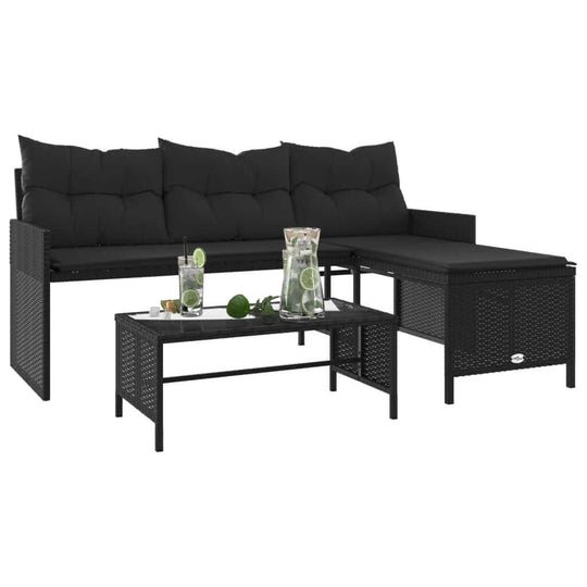 Garden Sofa with Table and Cushions L-Shaped  Poly Rattan