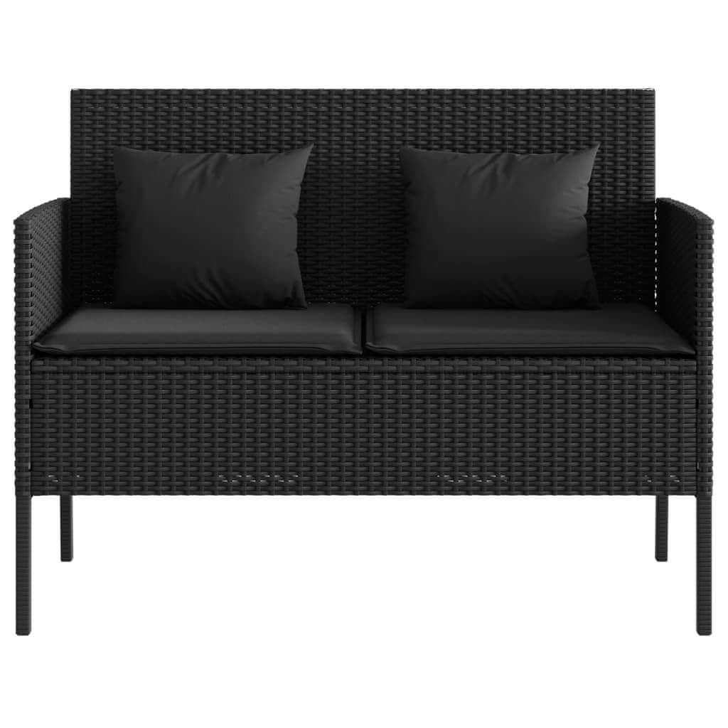 Garden Bench with Cushions  Poly Rattan featuring a sleek black design and comfortable cushions for outdoor use.