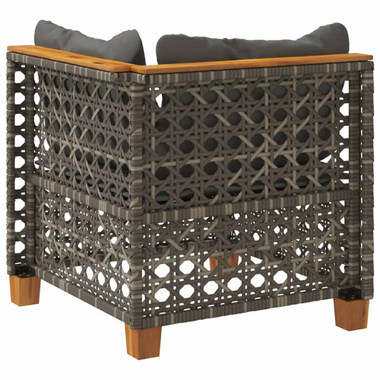Garden Sofa Corner with Cushions Poly Rattan with comfortable gray cushions and durable woven design.
