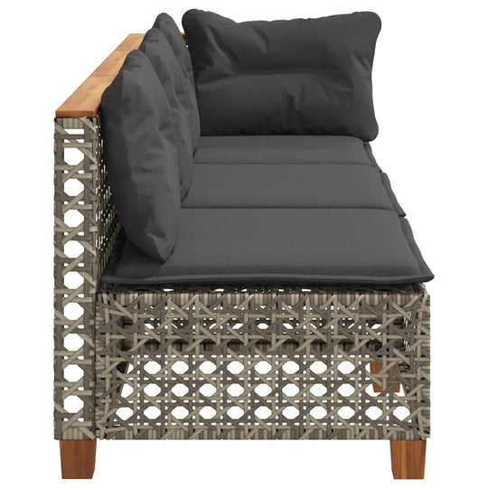 Grey poly rattan 3-seater garden sofa with cushions, perfect for outdoor lounge and relaxation. Ideal outdoor furniture.