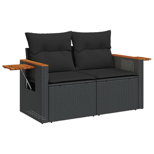2-Seater Garden Sofa with Cushions – Poly Rattan Dubai featuring soft cushions and convenient side table.