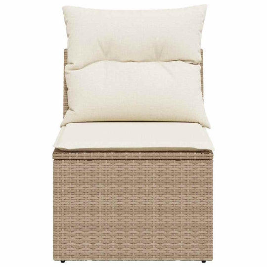 Armless Garden Chair with Cushions – Poly Rattan Dubai featuring plush cushions and durable storage.