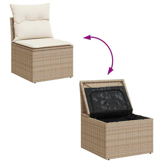 Armless Garden Chair with Cushions – Poly Rattan Dubai showing convertible storage function with water-resistant bag.
