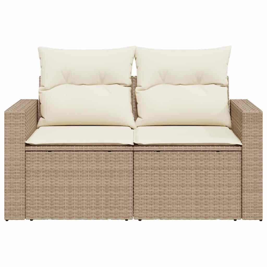 2-Seater Garden Sofa with Cushions – Poly Rattan UAE, featuring cream cushions and durable woven design.