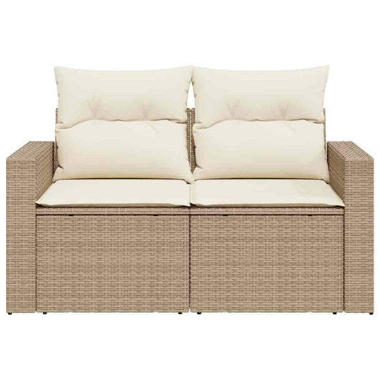 2-Seater Garden Sofa with Cushions – Poly Rattan UAE, featuring cream cushions and durable woven design.