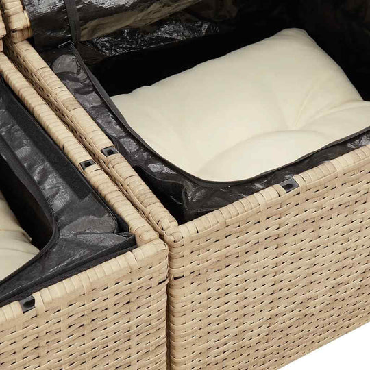 2-Seater Garden Sofa with Cushions – Poly Rattan UAE storage compartments with water-resistant bags and plush cushions.