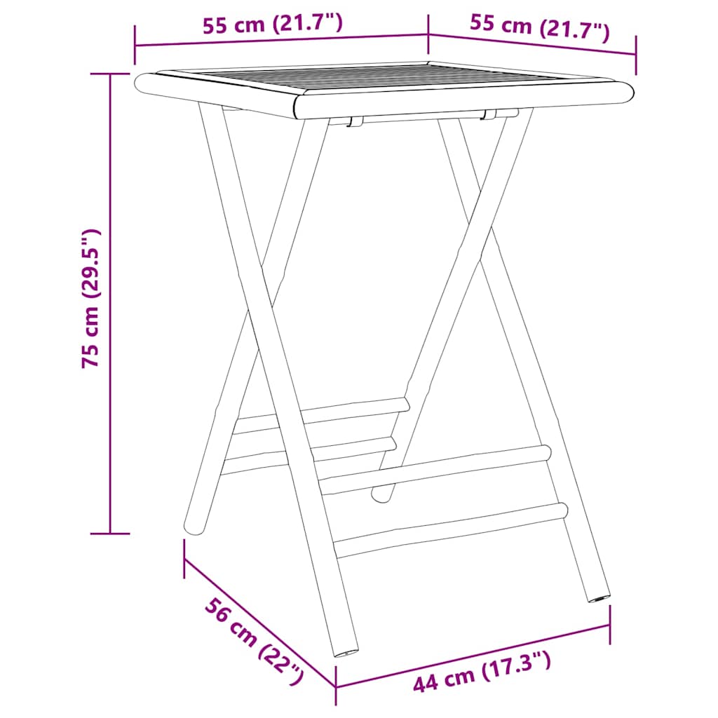 3 Piece Folding Bistro set with Cream White Cushions Bamboo