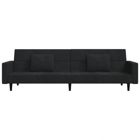 Velvet 2-seater sofa bed with pillows for outdoor living spaces, versatile home furniture for garden and patio settings.