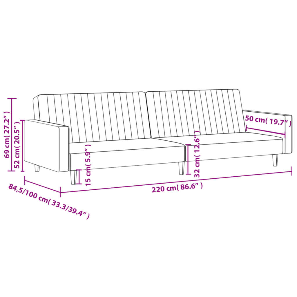 VidaXL 2-Seater Sofa Bed with Two Pillows Dark  Velvet