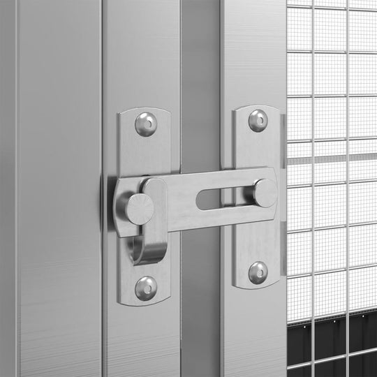 Steel latch detail of Aviary with Extension 1037x203x216 cm, showing durable and corrosion-resistant design for outdoor use.