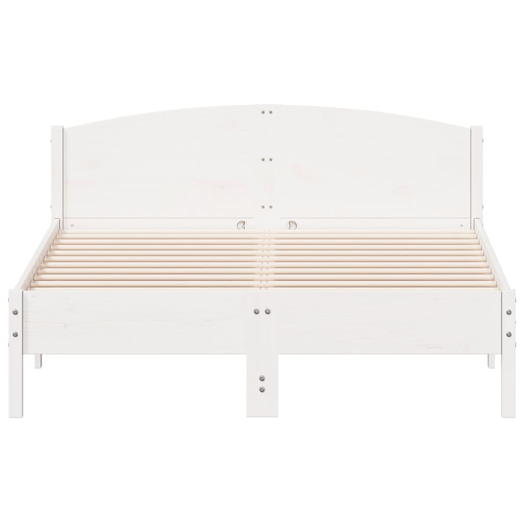 White solid pine bed frame without mattress, 140x200 cm, featuring plywood slats for optimal support and rustic design.