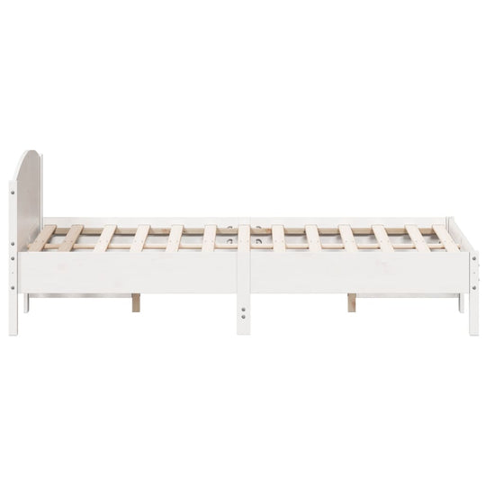 White solid wood bed frame without mattress, 140x200 cm, featuring plywood slats for optimal support and rustic aesthetic.