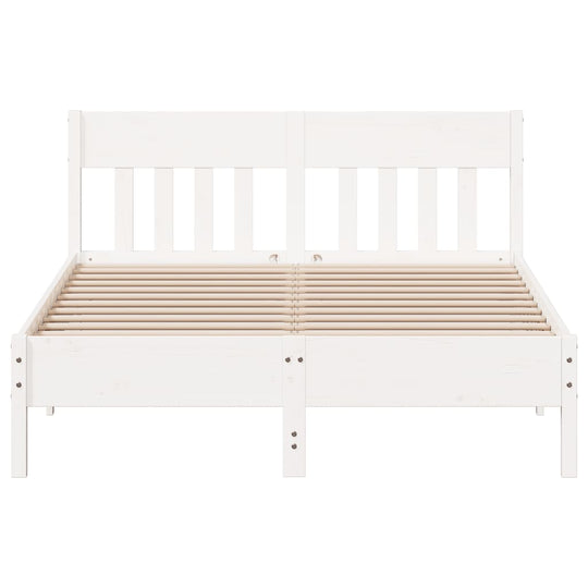 White solid wood bed frame 140x200 cm with plywood slats, ideal for a comfortable night's sleep and stylish home decor.