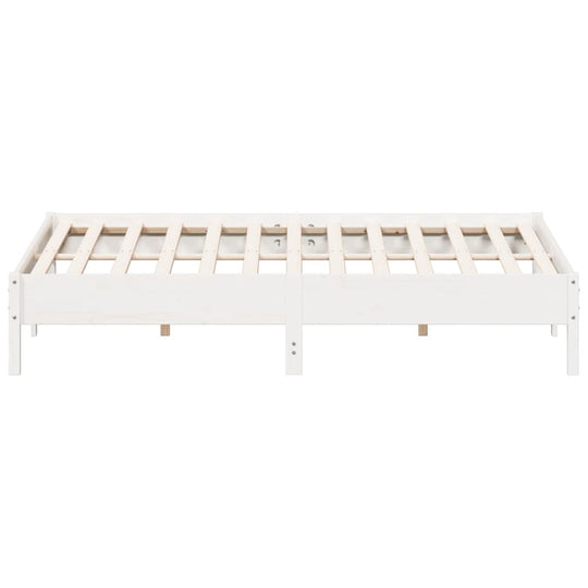 White solid wood bed frame without mattress, featuring plywood slats for optimal support, 180x200 cm super king size.