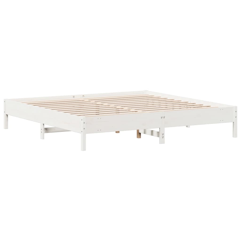 White solid wood bed frame 180x200 cm with plywood slats, perfect for a stylish and sturdy bedroom setup.