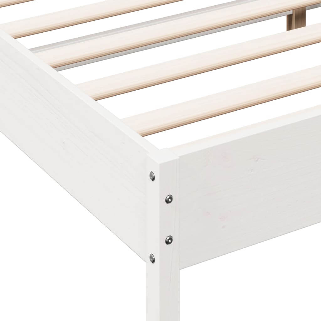 Close-up of a white solid wood bed frame with plywood slats, ideal for a super king mattress. Perfect addition to your furniture collection.