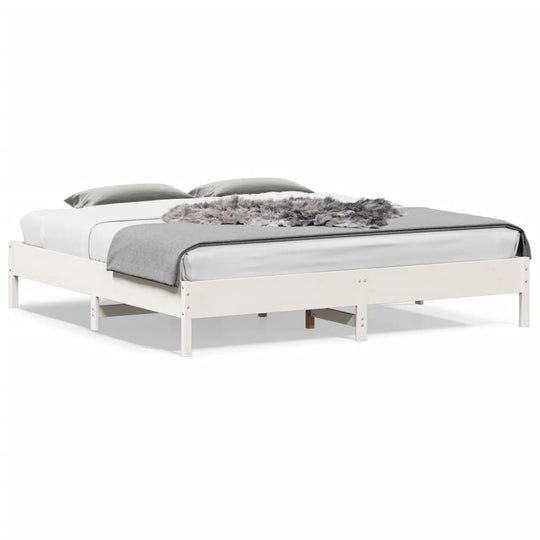 Bed frame without mattress in white, 180x200 cm super king size, solid pine wood for a stylish bedroom decor.