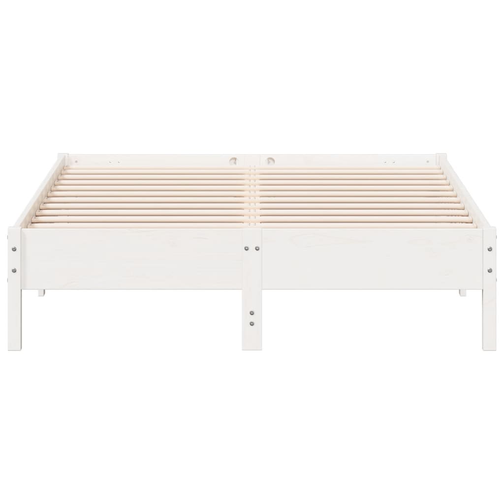 White solid wood bed frame without mattress, featuring plywood slats for optimal weight distribution, 160x200 cm.