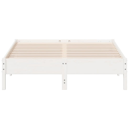 White solid wood bed frame without mattress, featuring plywood slats for optimal weight distribution, 160x200 cm.