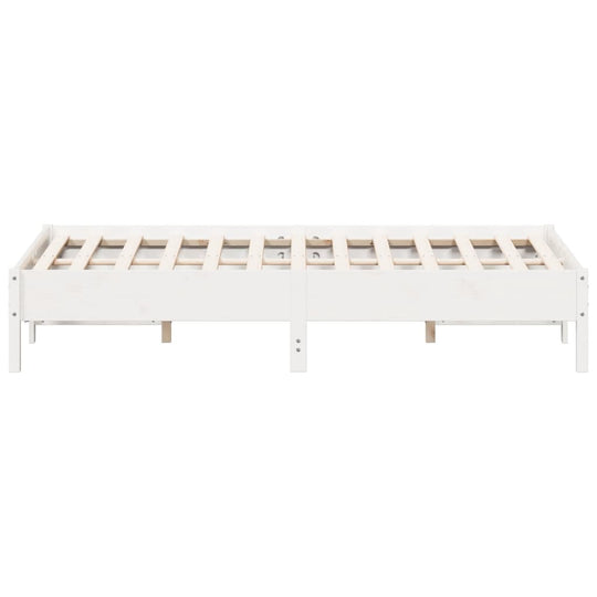 White solid wood bed frame 160x200 cm with plywood slats, ideal for stylish and comfortable sleep solutions.