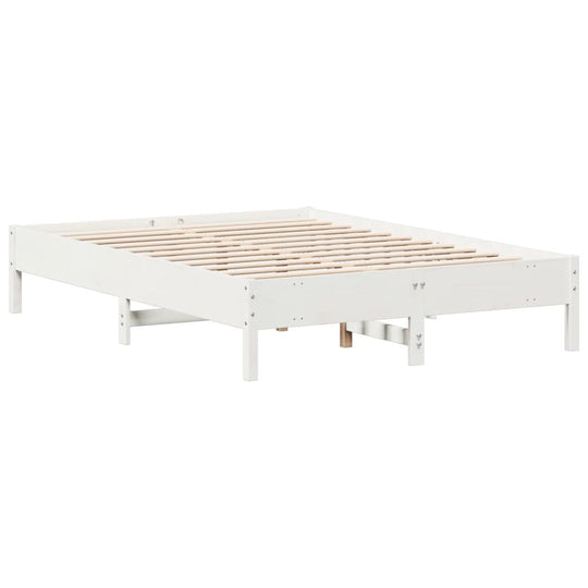 White solid wood bed frame without mattress, size 160x200 cm, featuring sturdy plywood slats for optimal mattress support.