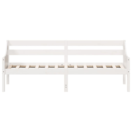 Day bed without mattress in white solid pine, perfect for bedroom or living room use, offering versatile seating and sleeping options.