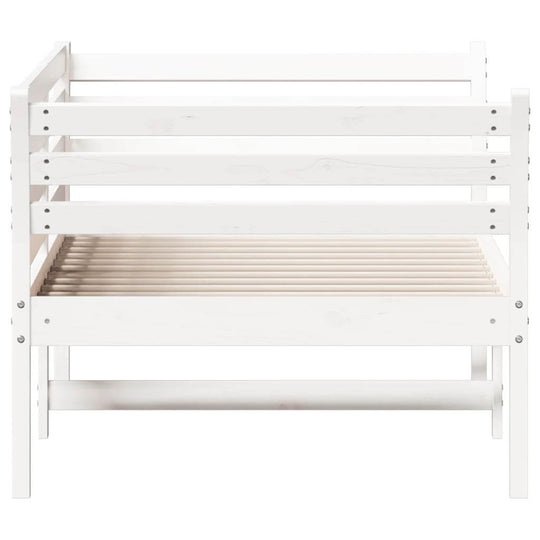 White solid pine day bed frame 90x200 cm, versatile for bedroom or living room, stylish and safe furniture solution.