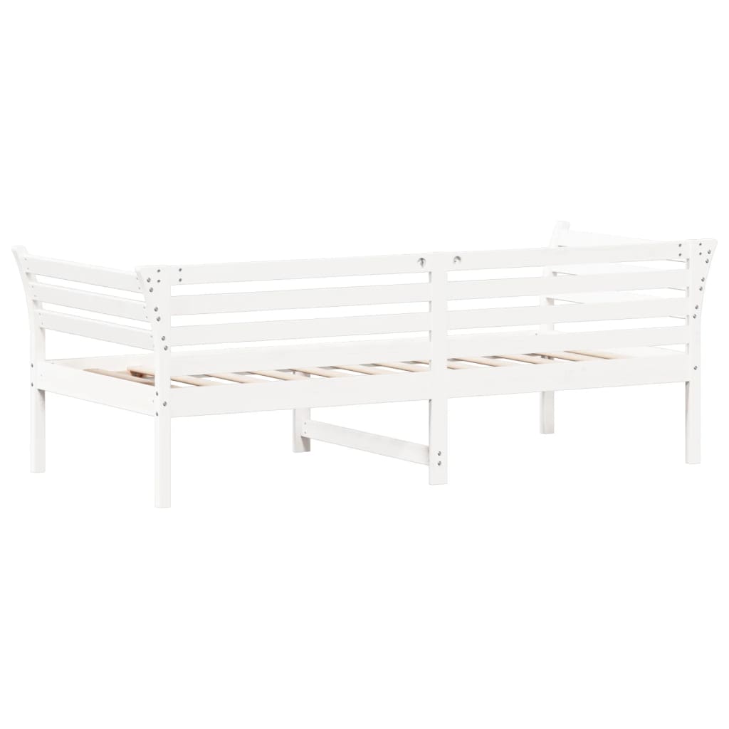 Day bed without mattress in white, solid pine, versatile for bedroom or lounge use, stylish and safe design.