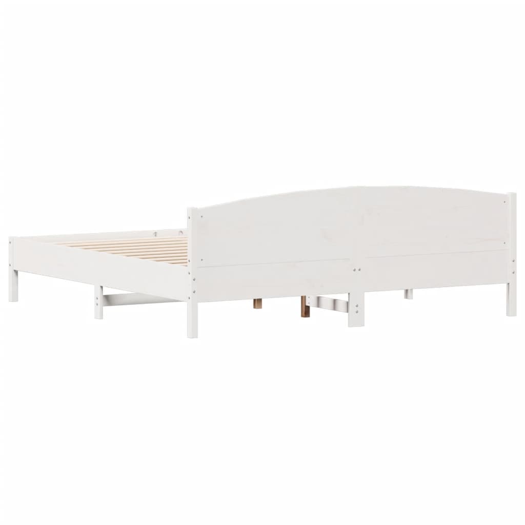 White solid wood bed frame 180x200 cm with plywood slats for optimal support, perfect for stylish bedroom decor.