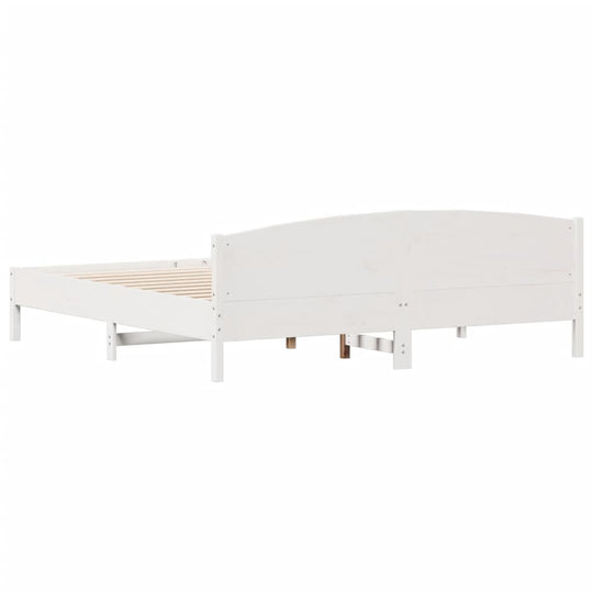 White solid wood bed frame 180x200 cm with plywood slats for optimal support, perfect for stylish bedroom decor.