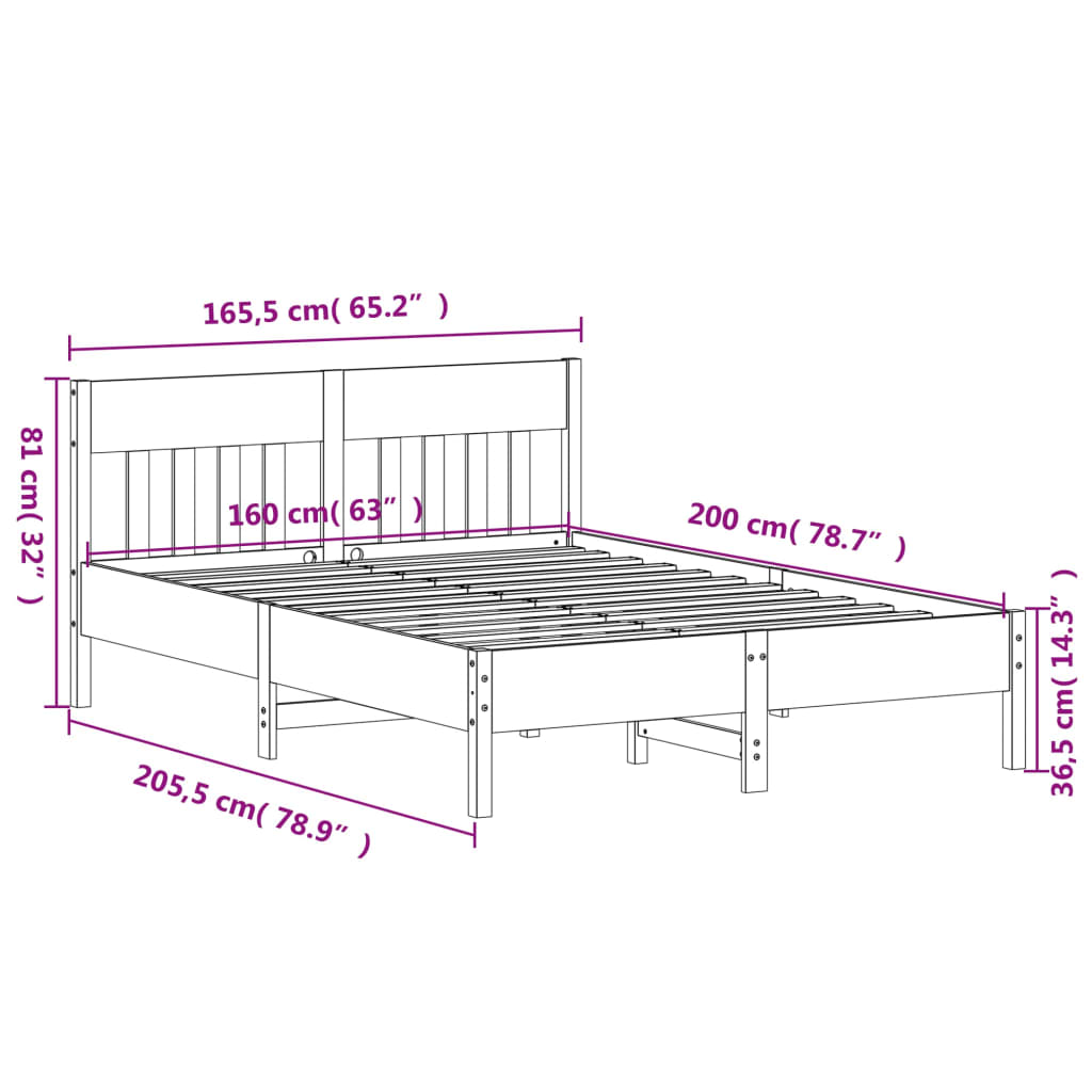 Bed Frame with Headboard 160x200 cm Solid Wood Pine , Furniture -> Beds & Accessories -> Beds & Bed Frames , Bedroom Furniture,Beds & Accessories -,Beds & Bed Frames,Easy Installation,Furniture -,Home Furnishings,Modern Design,new-305021,white,Wooden Furn