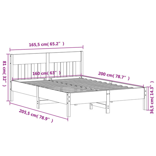 Bed Frame with Headboard 160x200 cm Solid Wood Pine , Furniture -> Beds & Accessories -> Beds & Bed Frames , Bedroom Furniture,Beds & Accessories -,Beds & Bed Frames,Easy Installation,Furniture -,Home Furnishings,Modern Design,new-305021,white,Wooden Furn