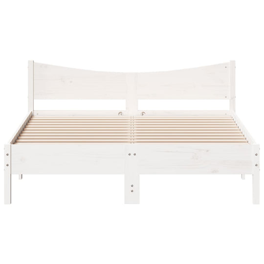 Bed frame without mattress, white solid pine wood, 160x200 cm, featuring plywood slats for durability and support.