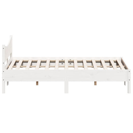 White solid wood bed frame without mattress, 160x200 cm, featuring plywood slats for optimal support and rustic charm.