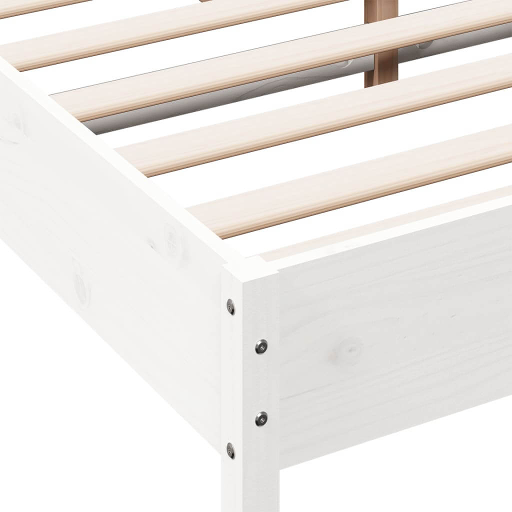 Close-up of a white solid pine bed frame showing plywood slats for durability and support, ideal for a stylish bedroom setup.