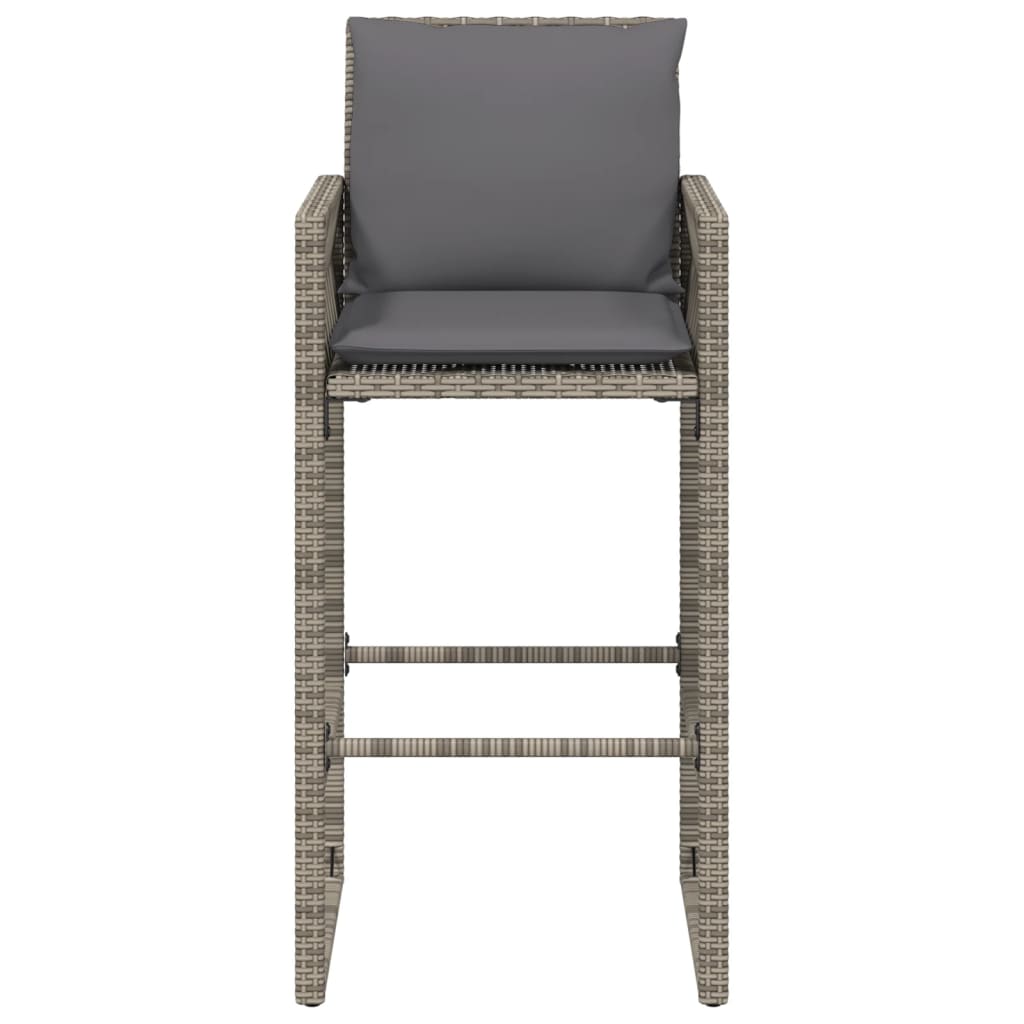 Garden bar stool with grey cushion and poly rattan finish, perfect for outdoor lounge furniture.