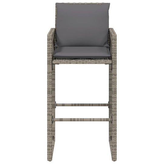 Garden bar stool with grey cushion and poly rattan finish, perfect for outdoor lounge furniture.