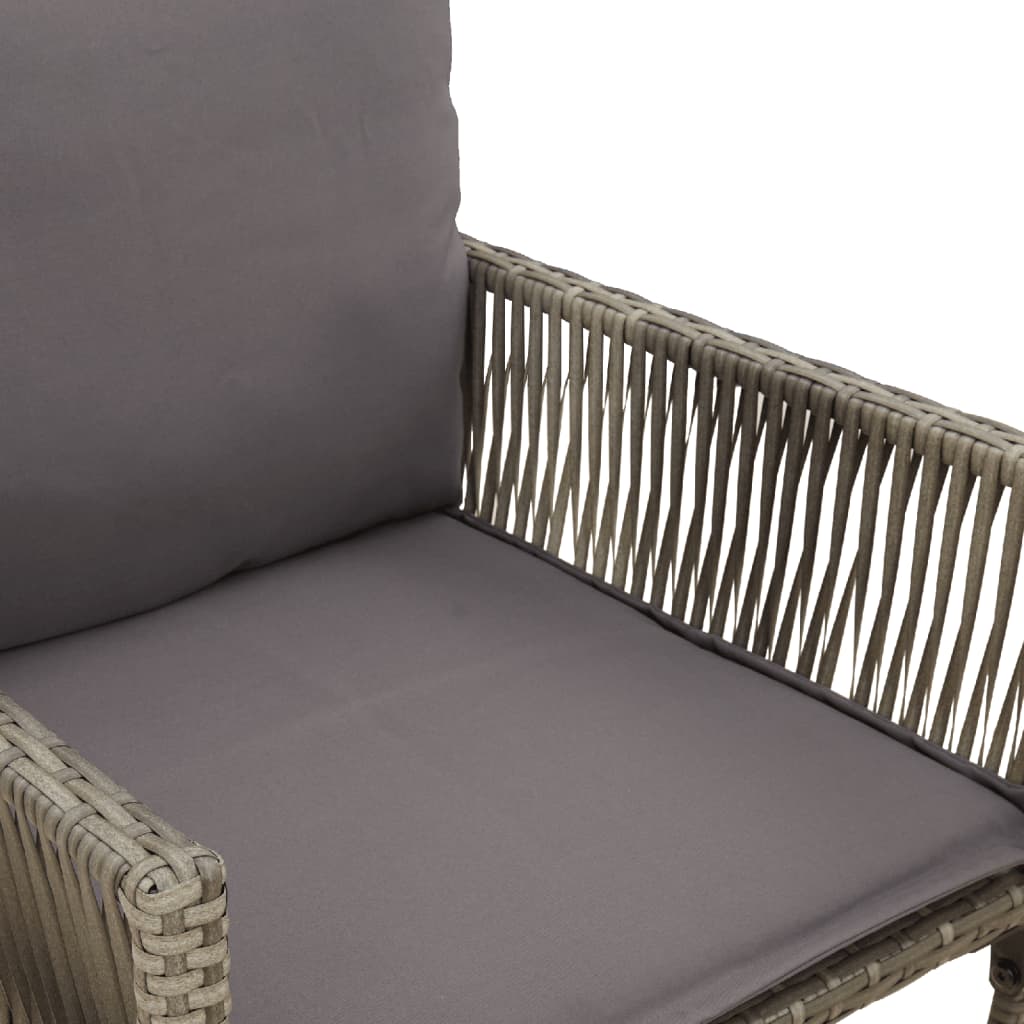 Comfortable grey poly rattan garden bar stool with cushion and armrests, perfect for outdoor lounge furniture.