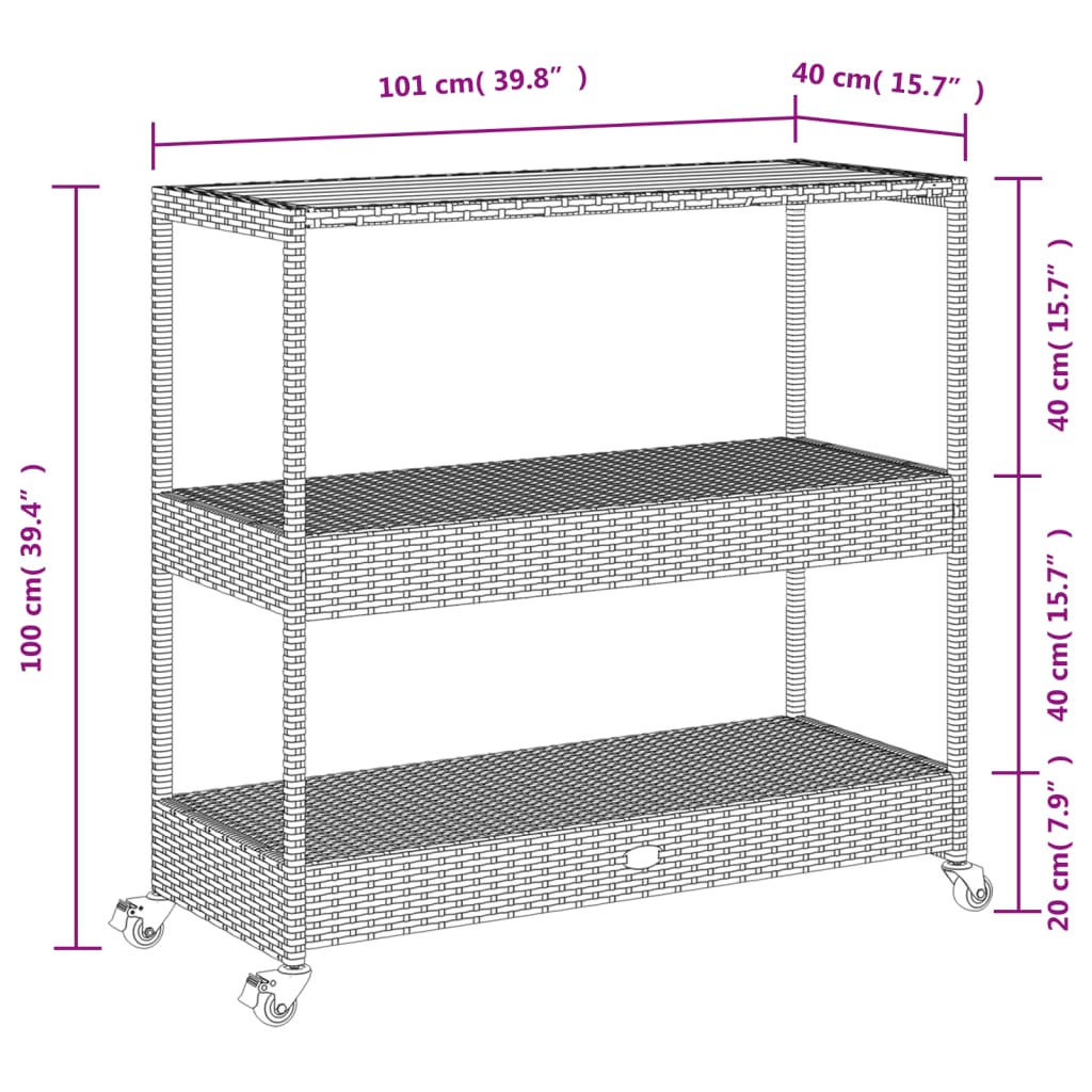 Bar Cart 3-Tier Poly Rattan and Solid Wood Acacia , cart , eligant,Entertaining,Furniture -,garden decor,Home & Garden -,Kitchen & Dining Trolleys,Modern Design,new-305021,Outdoor Furniture -,Outdoor Storage Boxes,Outdoor Structures -,poly rattan,small sp