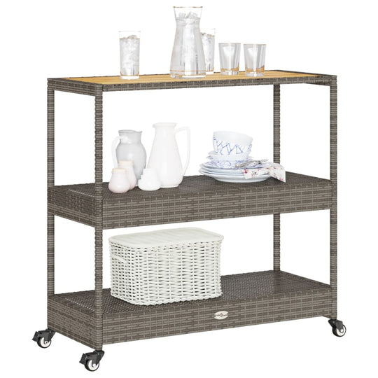 Bar Cart 3-Tier Poly Rattan and Solid Wood Acacia , cart , eligant,Entertaining,Furniture -,garden decor,Home & Garden -,Kitchen & Dining Trolleys,Modern Design,new-305021,Outdoor Furniture -,Outdoor Storage Boxes,Outdoor Structures -,poly rattan,small sp