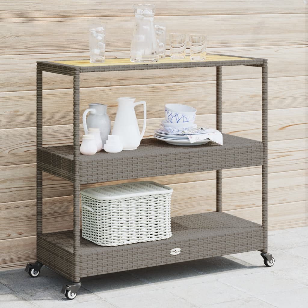 Bar Cart 3-Tier Poly Rattan and Solid Wood Acacia , cart , eligant,Entertaining,Furniture -,garden decor,Home & Garden -,Kitchen & Dining Trolleys,Modern Design,new-305021,Outdoor Furniture -,Outdoor Storage Boxes,Outdoor Structures -,poly rattan,small sp