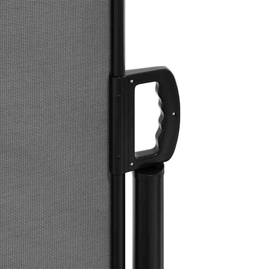 Close-up of the retractable side awning handle and frame, showcasing outdoor furniture convenience and design.