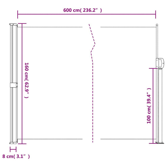 Retractable Side Awning  160x600 cm