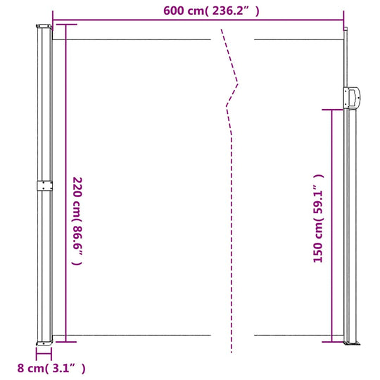 Retractable Side Awning  220x600 cm