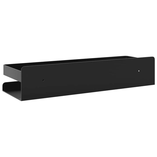 Matt black shower shelf measuring 30x10x6 cm, made of brushed 304 stainless steel, for organized shower essentials.