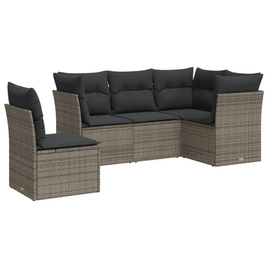 5 Piece Garden Sofa Set with Cushions Poly Rattan in brown and black, perfect for outdoor seating on patio or terrace.